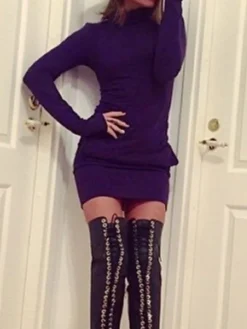 Women's Casual Dress Sweatshirt Dress Bodycon Mini Dress Pocket Outdoor Daily Going Out Active Fashion Stand Collar Long Sleeve 2023 Regular Fit Purple Dark Gray Color S M L XL Size -HANs Plus Size Style Shop hpoxam1694601057475