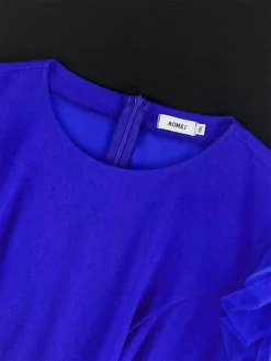 Women's Plus Size Curve Party Dress Formal Dress A Line Dress Plain Midi Dress Long Sleeve Pleated Ruffle Crew Neck Fashion Party Blue Fall Winter XL XXL 3XL 4XL -HANs Plus Size Style Shop hpunad1694425987216