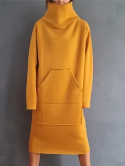 Women's Sweatshirt Dress Casual Dress Midi Dress Fashion Daily Outdoor Vacation Going Out Turtleneck Pocket Solid Color Regular Fit Black Yellow Purple S M L XL XXL -HANs Plus Size Style Shop hqvdel1697541675087