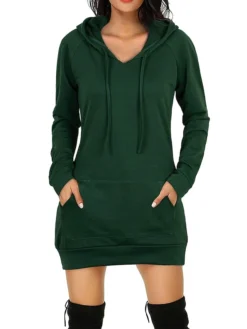 Women's Casual Dress Hoodie Dress Winter Dress Mini Dress Pocket Outdoor Daily Going Out Active Fashion Hooded Long Sleeve 2023 Loose Fit Black Red Navy Blue Color S M L XL XXL Size -HANs Plus Size Style Shop hrcsqb1693559097801