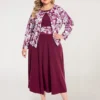 Women‘s Plus Size Curve Dress Set Print Crew Neck Long Sleeve Spring Fall Elegant Maxi Long Dress Formal Party Dress