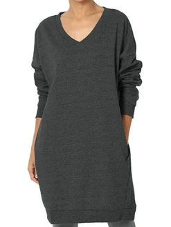Women's Casual Dress Sweatshirt Dress Shift Dress Mini Dress Pocket Outdoor Street Daily Active Fashion V Neck Long Sleeve 2023 Loose Fit Black Wine Dark Grey Color S M L XL XXL Size -HANs Plus Size Style Shop hsuyhp1694591872425