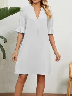 Women's Casual Dress Summer Dress Mini Dress Ruffle Daily Date Going Out Fashion Basic Split Neck Half Sleeve 2023 Loose Fit Black White Wine Color S M L XL XXL Size -HANs Plus Size Style Shop hthiug1686107250718