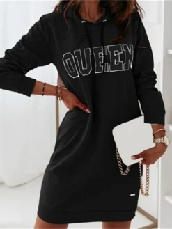 Women's Winter Dress Casual Dress Hoodie Dress Mini Dress Black Blue Green Long Sleeve Letter Print Fall Winter Autumn Hooded Stylish Fall Dress 2023 S M L XL 2XL 3XL -HANs Plus Size Style Shop htmnvn1659610673249
