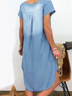 Women's Denim Dress Casual Dress Midi Dress Denim Fashion Casual Outdoor Vacation V Neck Asymmetric Short Sleeve Summer Spring Fall 2023 Loose Fit Black Navy Blue Sky Blue Plain S M L XL 2XL -HANs Plus Size Style Shop htouvr1677136745292