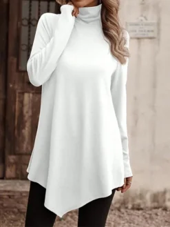 Women's Casual Dress Sweatshirt Dress Plain Dress Mini Dress Patchwork Daily Vacation Going Out Active Fashion Turtleneck Long Sleeve 2023 Loose Fit Black White Pink Color S M L XL XXL Size -HANs Plus Size Style Shop htxlpr1694594538831