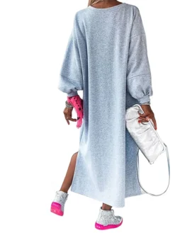 Women's Casual Dress Sweatshirt Dress Winter Dress Long Dress Maxi Dress Split Outdoor Street Daily Active Fashion Crew Neck Long Sleeve 2023 Loose Fit Gray Color S M L XL Size -HANs Plus Size Style Shop htyqwz1695292953615