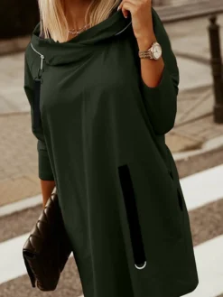 Women‘s Hoodie Dress Winter Dress Black Army Green Red Long Sleeve Pure Color Zipper Pocket Winter Fall Hooded Stylish Modern Mature Fall Dress 2022 S M L XL XXL 3XL 4XL 5XL -HANs Plus Size Style Shop huziaj1664423547474