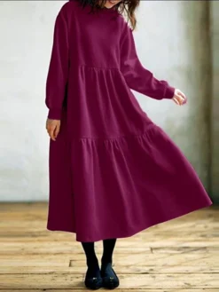 Women's Casual Dress Hoodie Dress Long Dress Maxi Dress Daily Casual Outdoor Vacation Going Out Hoodie Pure Color Regular Fit Black Fuchsia Apricot S M L XL XXL -HANs Plus Size Style Shop huzxlq1695027786098