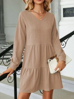 Women's Casual Dress Bodycon Black Dress Mini Dress Patchwork Outdoor Street Daily Active Fashion V Neck Long Sleeve 2023 Regular Fit Sky Blue Green Khaki Color S M L XL XXL Size -HANs Plus Size Style Shop hvanff1692936634859