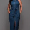 Women's Denim Dress Bodycon Sheath Dress Maxi Long Dress Denim Stylish Casual Daily Vacation Going Out Crew Neck Lace Up Zipper Sleeveless Summer Spring Fall 2023 Slim Blue Pure Color S M L XL