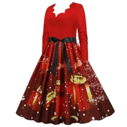 Women's Christmas Party Dress Swing DressKnee Length Dress Green Wine Dark Green Red Black Long Sleeve Santa Claus Elk Snowman Print Fall Winter V Neck Vintage Party Elegant Party 2022 S M L XL XXL -HANs Plus Size Style Shop hxaqee1665475511983