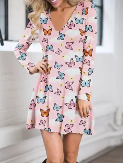 Women's Casual Dress Christmas Dress Sweatshirt Dress Butterfly Ugly Christmas Print Crew Neck Mini Dress Fashion Streetwear Christmas Street Long Sleeve Regular Fit Pink Red Fuchsia Fall Winter S M -HANs Plus Size Style Shop hxljbm1695888565212