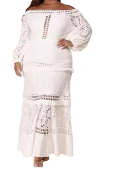 Women‘s Plus Size Curve Flattering Dresses Elegant Apple Shaped Dress Wedding Guest Party Dress Print Off Shoulder Ruffle Long Sleeve Spring Fall Prom Dress Maxi Long Dress Party Going Out Dress Lace -HANs Plus Size Style Shop hxvpac1659508710903