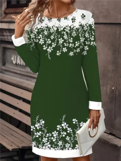 Women's Casual Dress Sweatshirt Dress Mini Dress Active Fashion Outdoor Holiday Vacation Crew Neck Print Floral Loose Fit Black Wine Navy Blue S M L XL XXL -HANs Plus Size Style Shop hxygar1695195008748