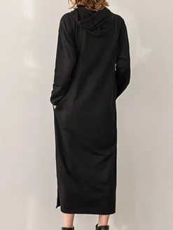 Women's Casual Dress Hoodie Dress Long Dress Maxi Dress Fashion Daily Outdoor Home Vacation Crew Neck Pocket Pure Color Pure Color Loose Fit Black Brown Army Green M L XL XXL -HANs Plus Size Style Shop hyeaga1693294402473