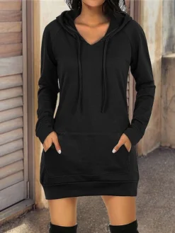 Women's Casual Dress Hoodie Dress Winter Dress Mini Dress Pocket Outdoor Daily Going Out Active Fashion Hooded Long Sleeve 2023 Loose Fit Black Red Navy Blue Color S M L XL XXL Size