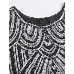 Women's Retro 1920s Fringe Dress Midi Dress Party Holiday Sequins Tassel Fringe Geometric Crewneck Short Sleeve Regular Fit Spring Fall 2023 Silver Black XS S M L -HANs Plus Size Style Shop hzvsib1692674894883