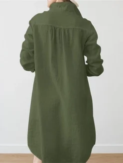 Women's Plus Size Curve Shirt Dress Casual Dress Solid Color Midi Dress Long Sleeve Ruched Shirt Collar Fashion Outdoor White Brown Fall Winter L XL XXL 3XL 4XL -HANs Plus Size Style Shop iaenqj1693970750395