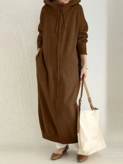 Women's Casual Dress Hoodie Dress Shift Dress Long Dress Maxi Dress Pocket Outdoor Street Daily Active Fashion Hooded Long Sleeve 2023 Loose Fit Black Brown Gray Color S M L XL XXL Size -HANs Plus Size Style Shop iapyvb1692776285754