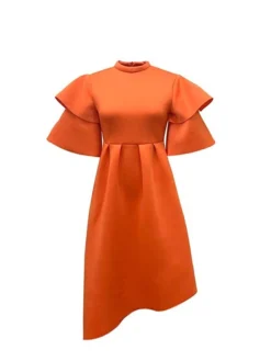 Women‘s Plus Size Curve Party Dress Solid Color Crew Neck Half Sleeve Spring Fall Elegant Modern Maxi Long Dress Formal Party Dress -HANs Plus Size Style Shop iaqmir1669704985498