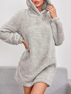 Women's Casual Dress Hoodie Dress Winter Dress Mini Dress Ruched Outdoor Street Daily Fashion Streetwear Hooded Long Sleeve 2023 Loose Fit Pink Khaki Gray Color S M L XL XXL Size -HANs Plus Size Style Shop iatvpk1694591785051