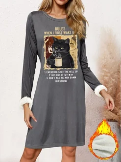 Women's Sweatshirt Dress Casual Dress Mini Dress Warm Fashion Outdoor Vacation Going Out Crew Neck Print Cat Letter Loose Fit Blue Purple Gray S M L XL XXL -HANs Plus Size Style Shop ibjmrs1697789968195