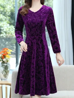 Women's Christmas Dress Casual Dress Velvet Dress Midi Dress Pocket Outdoor Christmas Street Fashion Elegant V Neck Long Sleeve 2023 Loose Fit Black Wine Blue Color XL XXL 3XL 4XL 5XL Size -HANs Plus Size Style Shop ibwusz1695207031818