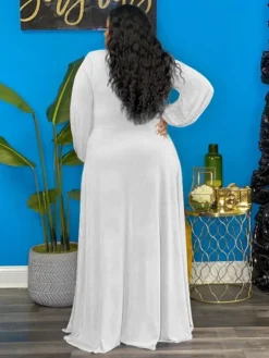 Women‘s Plus Size Curve Easter Dress V Neck Vacation Dress Solid Color Long Sleeve Winter Fall Stylish Casual Maxi Dress Holiday Date Dress Black Dress -HANs Plus Size Style Shop icqbuo1639626794162