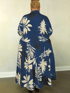Women‘s Plus Size Curve Denim Dress Casual Dress Swing Dress Leaf Midi Dress Long Sleeve Button Print Shirt Collar Fashion Daily White Blue Fall Spring XL XXL 3XL 4XL 5XL -HANs Plus Size Style Shop idqovh1676009688699
