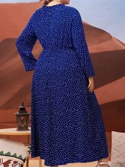 Women's Plus Size Work Dress Swing Dress Semi Formal Dress Fashion Long Dress Maxi Dress Print V Neck Long Sleeve Polka Dot Loose Fit Navy Blue Fall Winter L XL XXL 3XL 4XL -HANs Plus Size Style Shop ieeioc1693300611201