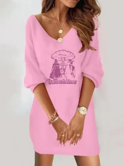 Women's Casual Dress Sweatshirt Dress Print Dress Abstract Print V Neck Mini Dress Fashion Streetwear Outdoor Daily 3/4 Length Sleeve Loose Fit Neon Pink Purple Green Fall S M L XL XXL -HANs Plus Size Style Shop ieiqho1693826993937