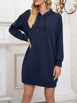 Women's Casual Dress Hoodie Dress Shift Dress Mini Dress Pocket Outdoor Street Daily Active Fashion Hooded Long Sleeve 2023 Loose Fit Black Wine Army Green Color S M L XL XXL Size -HANs Plus Size Style Shop iemxpg1693558122658