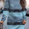 Women's Casual Dress Sweatshirt Dress Winter Dress Floral Stripe Print Crew Neck Mini Dress Fashion Streetwear Outdoor Daily Long Sleeve Loose Fit Pink Blue Purple Fall Winter S M L XL XXL