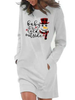 Women's Casual Dress Sweatshirt Dress Shift Dress Mini Dress Light Blue White Grey Long Sleeve Letter Pocket Fall Winter Autumn Crew Neck Stylish Winter Dress Christmas Fall Dress Loose Fit 2023 S M -HANs Plus Size Style Shop ifvlte1666175528113