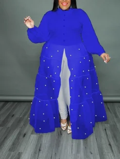 Women‘s Plus Size Curve Flattering Dresses Elegant Apple Shaped Dress Wedding Guest Casual Dress Swing Dress Polka Dot Long Dress Maxi Dress Long Sleeve Mesh Stand Collar Basic Daily Spring Summer -HANs Plus Size Style Shop iijgvx1672824081210