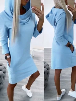 Women's Casual Dress Hoodie Dress Mini Dress Daily Casual Outdoor Vacation Going Out Crew Neck Print Solid Color Regular Fit Blue S M L XL -HANs Plus Size Style Shop ijjimn1694166430933