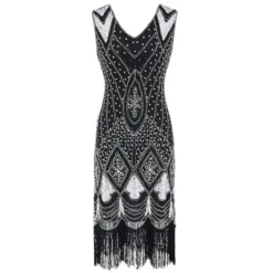 Women's Retro 1920s Fringe Dress Midi Dress Party Halloween Sequins Tassel Fringe Geometric V Neck Sleeveless Regular Fit Spring Fall 2023 Black Red S M L XL -HANs Plus Size Style Shop ijyjfd1692610485952