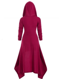 Women‘s Halloween Dress Casual Dress Hoodie Dress Midi Dress Gothic Basic Outdoor Vacation V Neck Pure Color Solid Color Regular Fit Black Red S M L XL XXL -HANs Plus Size Style Shop ikiuei1692244555814