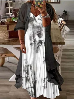 Women‘s Plus Size Curve Two Piece Dress Casual Dress Floral V Neck Maxi Dress Print Half Sleeve Fall Spring Dress Casual Daily Vacation Dress -HANs Plus Size Style Shop illbbe1649760912223