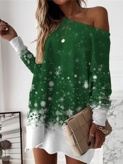 Women‘s Christmas Casual Dress Sweatshirt Dress Mini Dress Warm Fashion Outdoor Holiday Crew Neck Print Print Loose Fit Burgundy Blue Purple S M L XL XXL -HANs Plus Size Style Shop ilyttk1694502607802