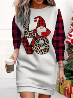 Women's Christmas Casual Dress Sweatshirt Dress Mini Dress Warm Fashion OutdoorVacation Crew Neck Print Animal SnowmanTree Loose Fit Black White Wine S M L XL XXL -HANs Plus Size Style Shop ioewer1695365434114