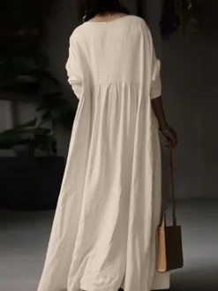 Women's Plus Size Work Dress Black Dress White Dress Fashion Long Dress Maxi Dress Ruched Patchwork Crew Neck Long Sleeve Plain Loose Fit Black White Brown Fall L XL XXL 3XL 4XL -HANs Plus Size Style Shop iofuoi1693374219714