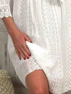 Women's Casual Dress White Dress Summer Dress Mini Dress Eyelet Daily Holiday Date Fashion Modern V Neck Sleeveless 2023 Regular Fit White Ivory Color S M L XL XXL Size -HANs Plus Size Style Shop iojdie1684323931076