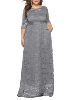 Women‘s Plus Size Curve Party Dress Floral Crew Neck Lace 3/4 Length Sleeve Spring Fall Work Prom Dress Maxi Long Dress Party Daily Dress -HANs Plus Size Style Shop iooxdz1628496516955