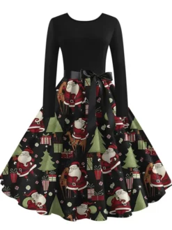 Women's Christmas Vintage DressKnee Length Dress Green Black Dark Blue Red Long Sleeve Geometric Tree Print Print Fall Winter Crew Neck Vintage Elegant 2022 S M L XL XXL 3XL -HANs Plus Size Style Shop ipdlzj1663151841438