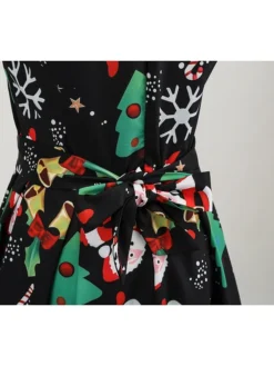 Women's Christmas Swing Dress Knee Length Dress Black SleevelessSnowman Candy Zipper Bow Print Fall Spring Round Neck VintageParty 2021 S M L XL XXL XXXL -HANs Plus Size Style Shop ipilcc1632713767479