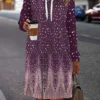 Women's Casual Dress Hoodie Dress Mini Dress Warm Fashion Outdoor Holiday Vacation V Neck Print Floral Loose Fit White Blue Purple S M L XL XXL