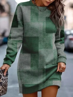 Women's Casual Dress Sweatshirt Dress Mini Dress Warm Fashion Outdoor Holiday Vacation Crew Neck Print Floral Loose Fit Red Blue Green S M L XL XXL -HANs Plus Size Style Shop irbley1695883392016