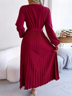 Women's Casual Dress Swing Dress Long Dress Maxi Dress Black Red Royal Blue Long Sleeve Pure Color Lace Up Spring Fall Winter V Neck Fashion 2023 S M L XL -HANs Plus Size Style Shop irfoat1670581792885